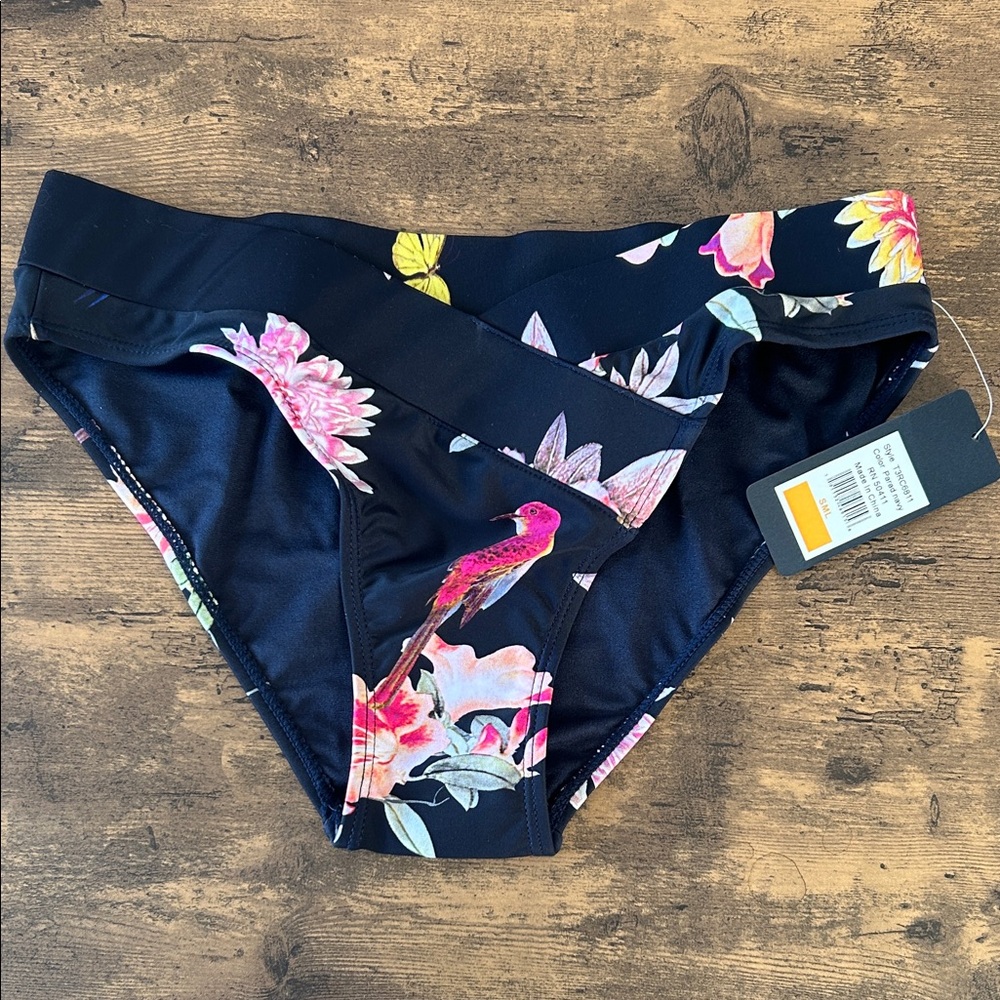 NWT Women's Floral Bikini Bottoms with Butterfly, bird, and flower print